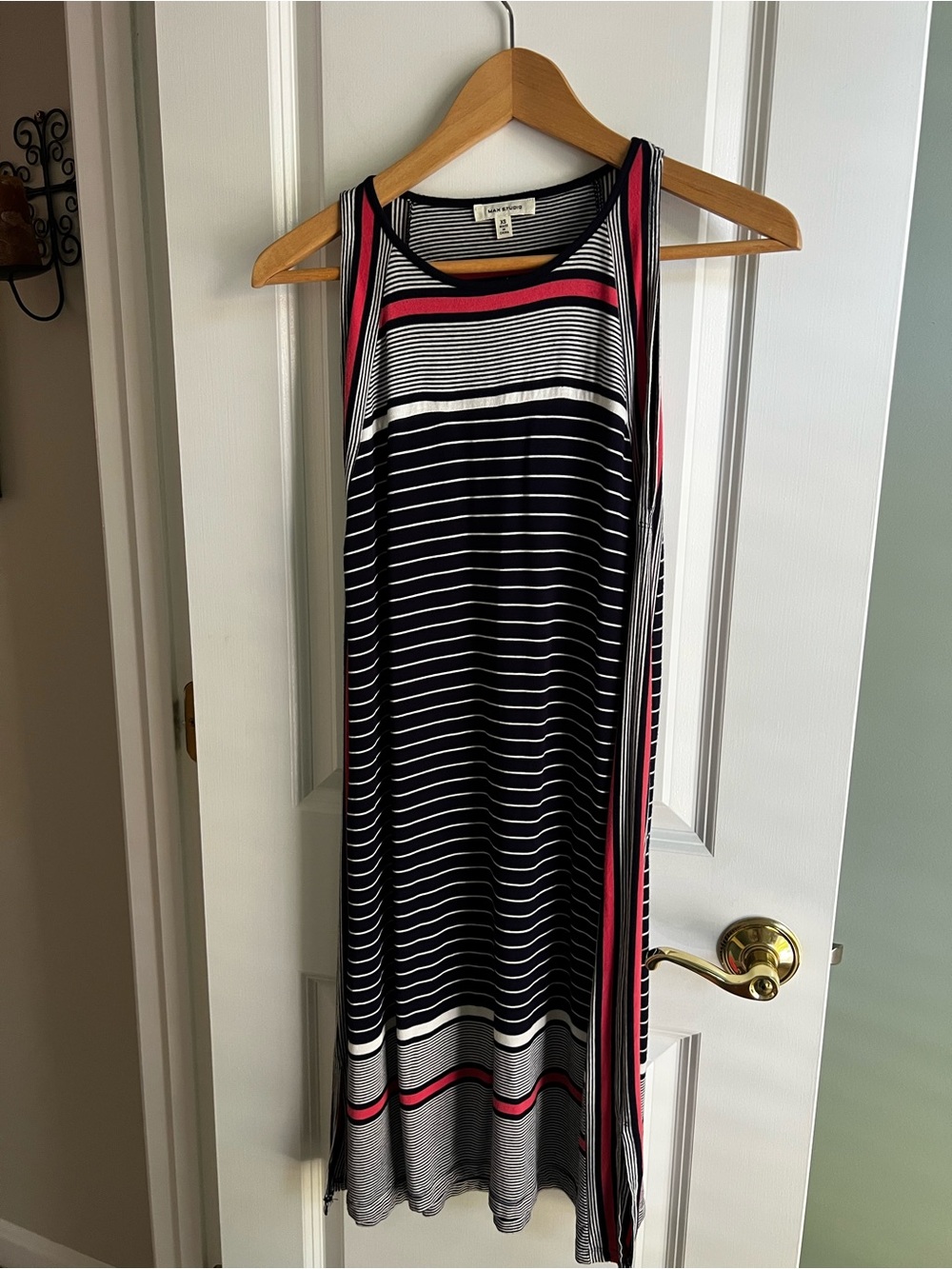 Max Studio Navy, White & Pink Striped Sleeveless Midi Dress XS - fits like a S